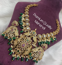 Bollywood Style Indian Gold Plated Choker Necklace CZ Green Fashion Jewelry Set - £60.73 GBP