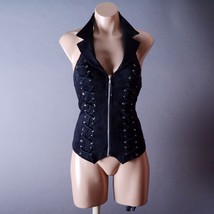 Black Collar Womens Steampunk Halter Faux Suede Gothic Punk Biker Vest Top - $47.98 CAD