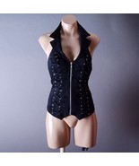 Black Collar Womens Steampunk Halter Faux Suede Gothic Punk Biker Vest Top - $47.98 CAD