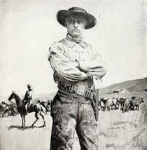 Theodore Roosevelt As Cowboy Print 1919 N Dakota President Collectibles ... - £19.91 GBP