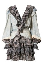 Ulla Johnson sara long sleeve v-neck layered skirt ruffle mini dress size 2 - $570.04 CAD