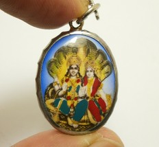 Lord Vishnu Preserver God With Lakshmi Devi Deity Hindu Miracle Amulet Necklace - £23.24 GBP
