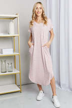 Heimish Full Size Horizontal Stripe Side Slit V-Neck Dress - £46.98 GBP