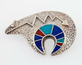Vintage Navajo Spirit Bear Pin with Multi Color Inlaid Hand made Sterlin... - $129.94