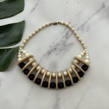Womens Vintage Unbranded Wood Bead Choker Necklace White Black Chunky - £12.54 GBP