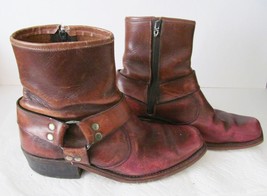 Western Boots Cowboy Biker Harness Boots Leather Square 8.5 (?) Distress... - $64.00