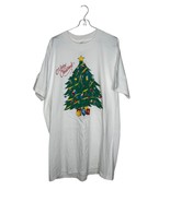 Vintage 90&#39;s T-shirt Merry Christmas Tree Single Stitch Oversize Crew Ne... - $29.69