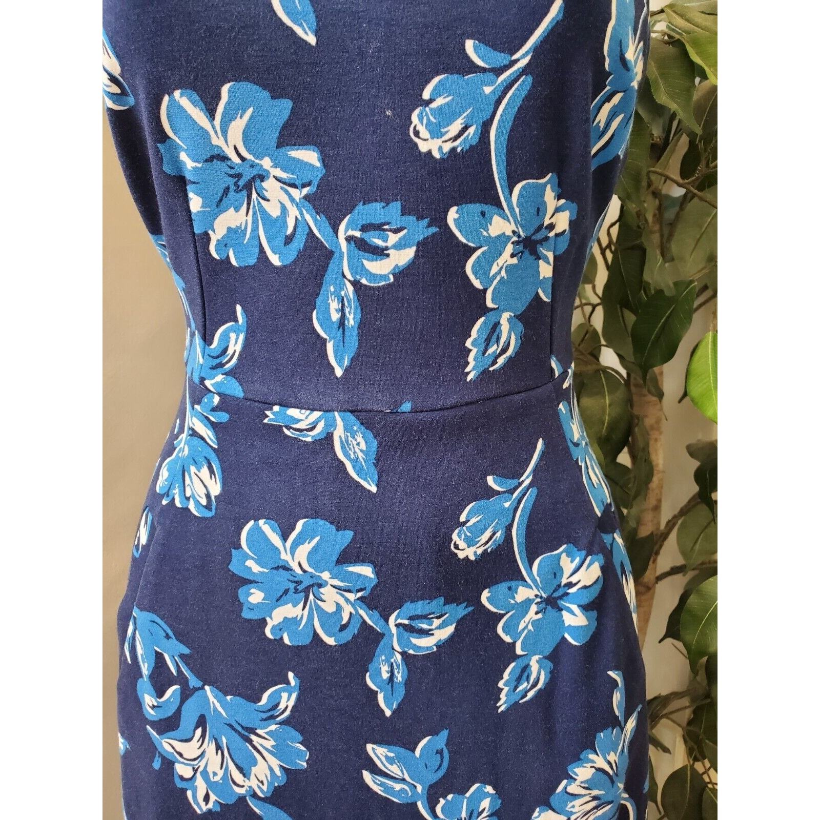 Lands' End Women Blue Floral Polyester Round Neck Sleeveless Knee Length Dress 2 Item image 3