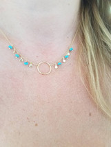 Gold Layering necklace Dainty Gemstone Station circle Boho necklace Turquoise be - £42.22 GBP