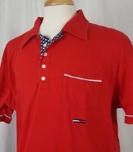 Vtg Tommy Jeans Men&#39;s XL Cotton Polo Shirt Red Stars Hilfiger Flag Colorblock  - £13.27 GBP