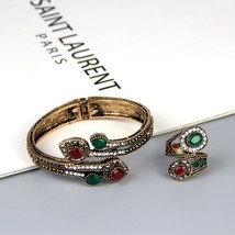 Turkish resin bangle ring sets for women antique gold color indian crystal bangle bride thumb200