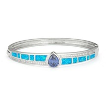 Sterling Silver Blue Inlay Opal with Center Teardrop Amethyst CZ Bangle Bracelet - $322.99