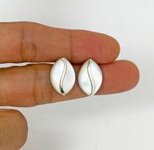 White Mother Pearl Leaf Stud Earrings 925 Sterling Silver, Handmad Women Gifts - £51.54 GBP
