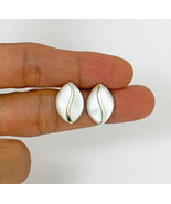 White Mother Pearl Leaf Stud Earrings 925 Sterling Silver, Handmad Women Gifts - $65.00