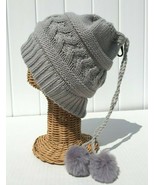 Ponytail Beanie Gray Knit High Bun Beanie Hat with Adjustable Pom Pom String #W - £7.60 GBP