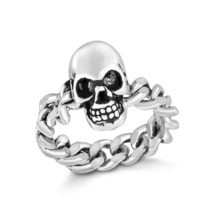 Vintage Gothic Skull Biker Sterling Silver Curb Chain Band Ring-7 - £24.92 GBP