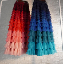 Red Tiered Tulle Skirt Outfit Women Plus Size Layered Tulle Maxi Skirt image 6