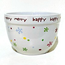 Christmas Mixing Bowl Serving Dish Merry Merry Happy Happy Snowflakes Polka Dots - £4.61 GBP