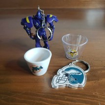 NFL Key Ring; Key Chains / Shot Glasses  Lot - Vikings, Dolphins,  and E... - $6.90