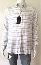 BEN SHERMAN Bright White w/Light Blue Stripes Casual Button Down Shirt (... - £39.83 GBP