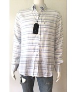BEN SHERMAN Bright White w/Light Blue Stripes Casual Button Down Shirt (... - £39.80 GBP