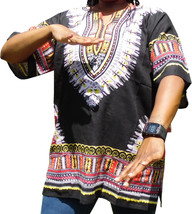 Womens Black Dashiki Shirt African Blouse Top Rap Rapper ~ Fast Shipping - £9.49 GBP