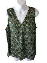LUSH BLOUSE Women&#39;s Medium Sage Green Floral Sleeveless V-neck - $13.10