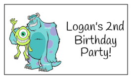 16 Personalized Monsters Inc. Birthday Stickers, 3.5&quot; x 2&quot;, Square, Tags,Labels - £10.14 GBP