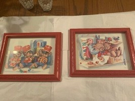Vintage Home Interior Teddy Bear Pictures Red Frames - £21.02 GBP
