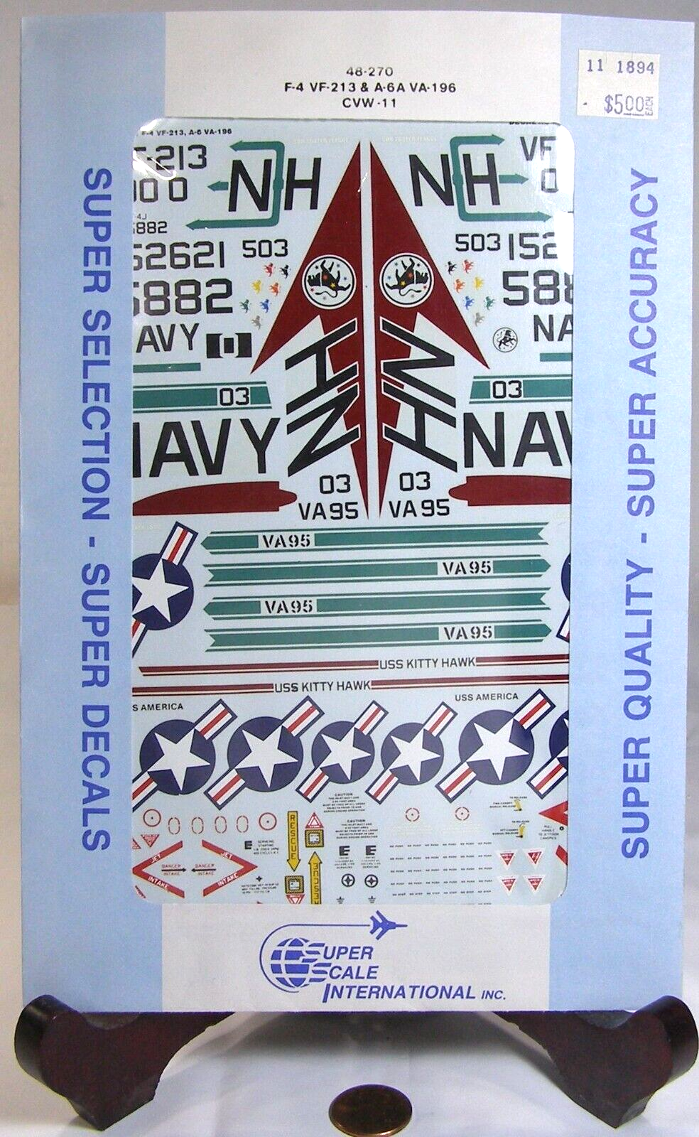 Super Scale Military Decals 48-270 F-4, VF-2B &amp; A-6A, VA-196, CVW-11   S3C - $7.95