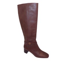 Tory Burch Squared Toe Mid Zip-Up-Perfect Brown Heeled Boot Gold Logo sz 8 New - £140.64 GBP