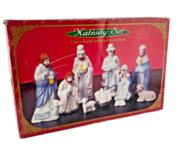 Porcelain Nativity Set 11 Pieces White and Blue 1&quot; to 5&quot; High Christmas ... - $29.99