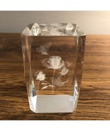 Laser Cut 3D Rose and Butterflies Block Paperweight Clear - £6.15 GBP