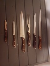 Wood Handle Knife Lot Vintage Japan Regent Sherwood R S Carving Chef Set x6 - $1,211.59 MXN