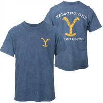 Yellowstone Dutton Ranch Distressed Logo Blue Front and Back T-Shirt Blue - £29.56 GBP+