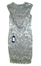 Tadashi Shoji Lace Sheath Dress Petite 8 Shimmering Gold Embroidery Smoked Pearl - $143.30