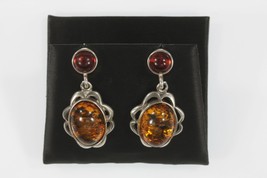 Multi Color Amber Dangle Sterling Silver Earrings 30 mm Long - $172.11