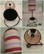 Cute Small Table Desk Lamp Stripe Shade 17.5 Inches Tall - £21.57 GBP