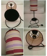 Cute Small Table Desk Lamp Stripe Shade 17.5 Inches Tall - £21.54 GBP