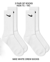 New Two Pair Nike Crew Socks White Kids 7C-10C - £14.38 GBP