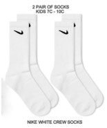 NEW TWO PAIR NIKE CREW SOCKS WHITE KIDS 7C-10C - $323.42 MXN
