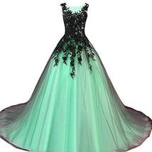 Gothic Gray Tulle Long Black Lace Sheer Bateau Prom Wedding Dresses Mint Green U - £134.49 GBP