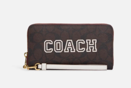 New Coach CB856 Long Zip Around Wallet with Varsity Motif Brown / Chalk ... - £90.00 GBP