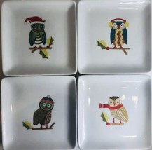 Christmas Owl 4-Ceramic Dessert/Appetizer Plates by Paper+Source 5 5/8&quot; ... - £19.77 GBP