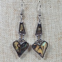 Vintage Abalone Hearts Earrings Silver Tone 2.5 Inch Dangle Drop - $271.46 MXN