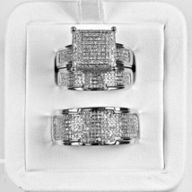 2.40CT Redondo Corte Diamante Imitación Boda Trío Set Anillos 14K Blanco Oro - £161.03 GBP