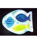 Fish shaped melamine 3 part divided plate Blues &amp; greens - £3.33 GBP