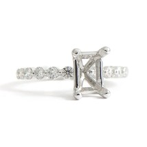 Rectangle Bead Set Diamond Engagement Ring Setting Mounting 14K White Gold - £1,332.87 GBP