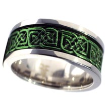 Green Celtic Spinner Ring Norse Anti Anxiety Viking Handfasting Wedding Band - £15.72 GBP