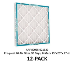 Furnace Air Filter 15&quot; x 20&quot; x 2&quot; Pre-pleat 40, 90-Days, 8-MERV, 12-Pack... - $98.01